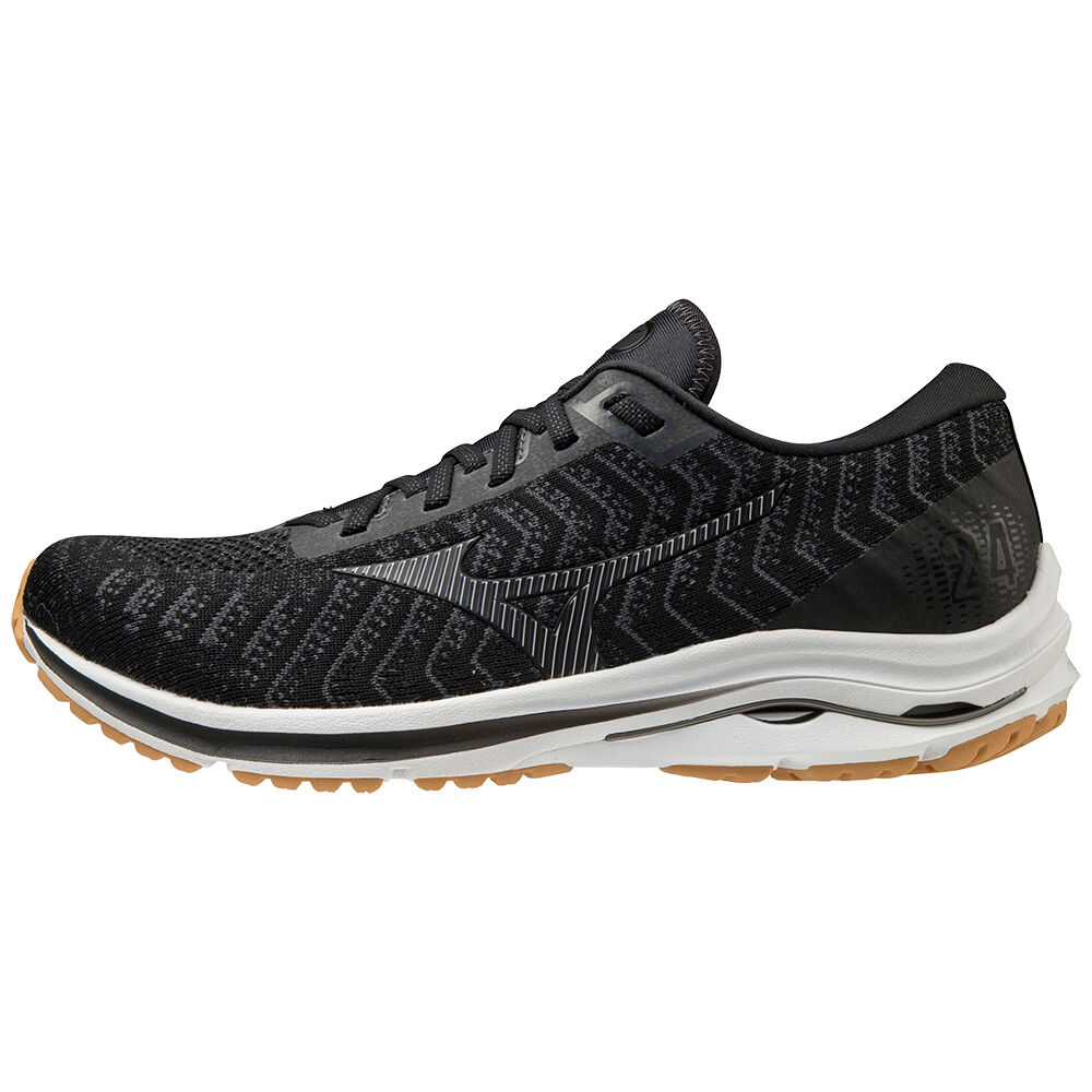 Zapatillas Running Mizuno Wave Rider 24 Waveknit Hombre Negras/Gris Oscuro Baratas HZPI-87413